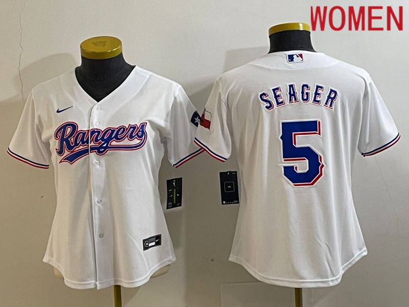 Women Texas Rangers #5 Seager White Game Nike 2023 MLB Jersey style 1->texas rangers->MLB Jersey